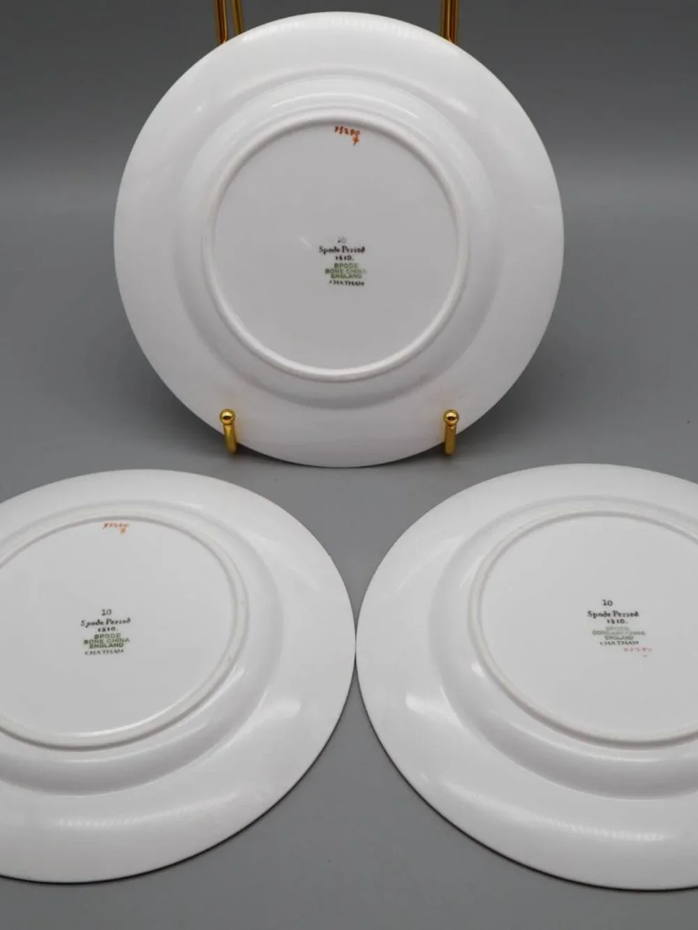 3 Vtg Spode Period 1810 Chatham Bone China Salad Plates Fruit Pattern Gold Trim